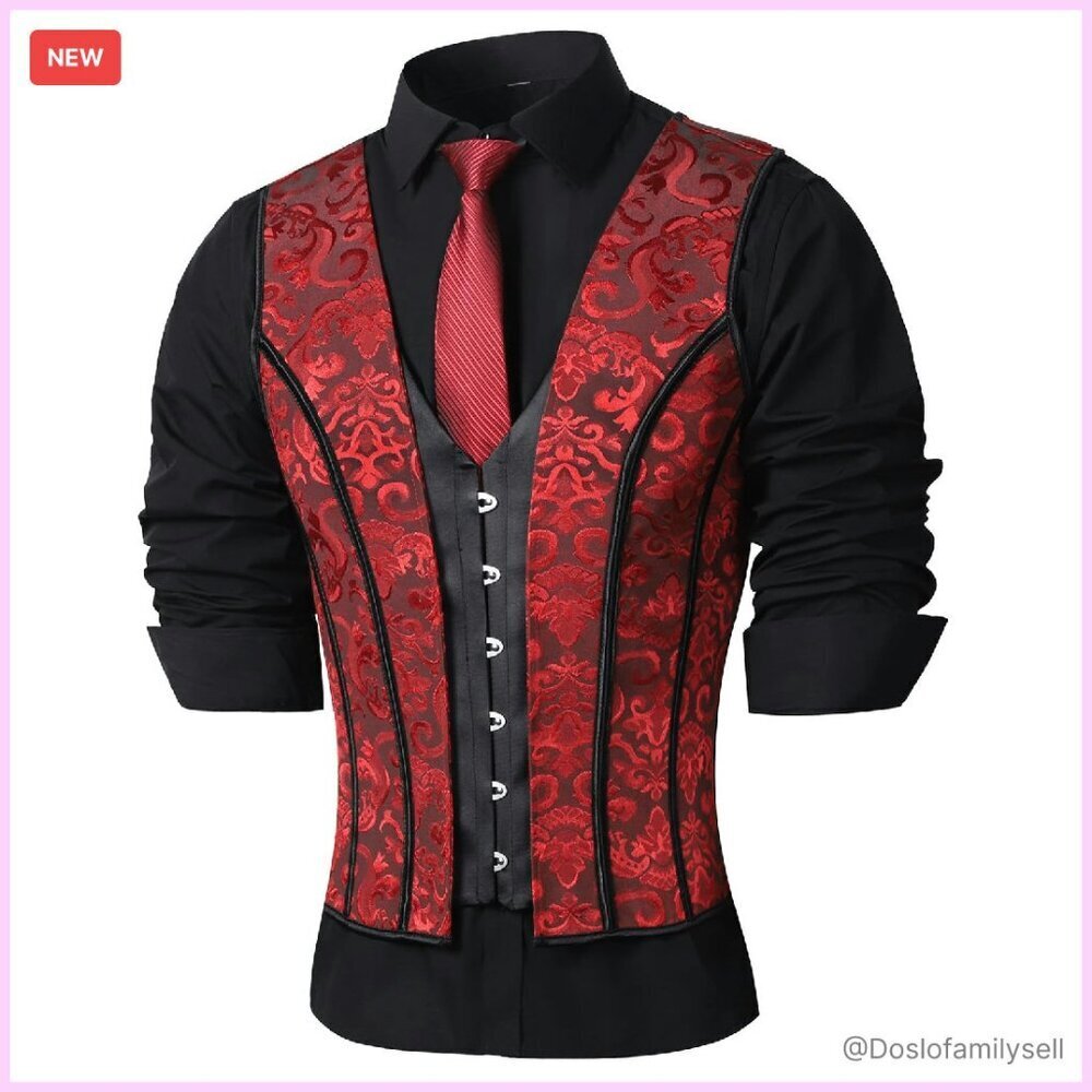 Men's Corset Vest Lace-Up Waist Trainer Formal Stage Wear Elegant